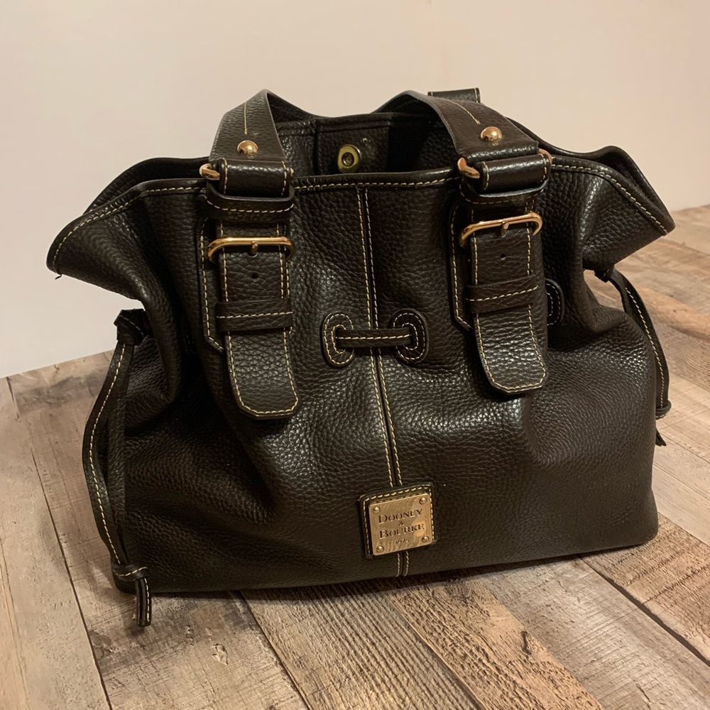 Dark Brown Dooney & Bourke Medium to Large Tote Handbag with gold accents